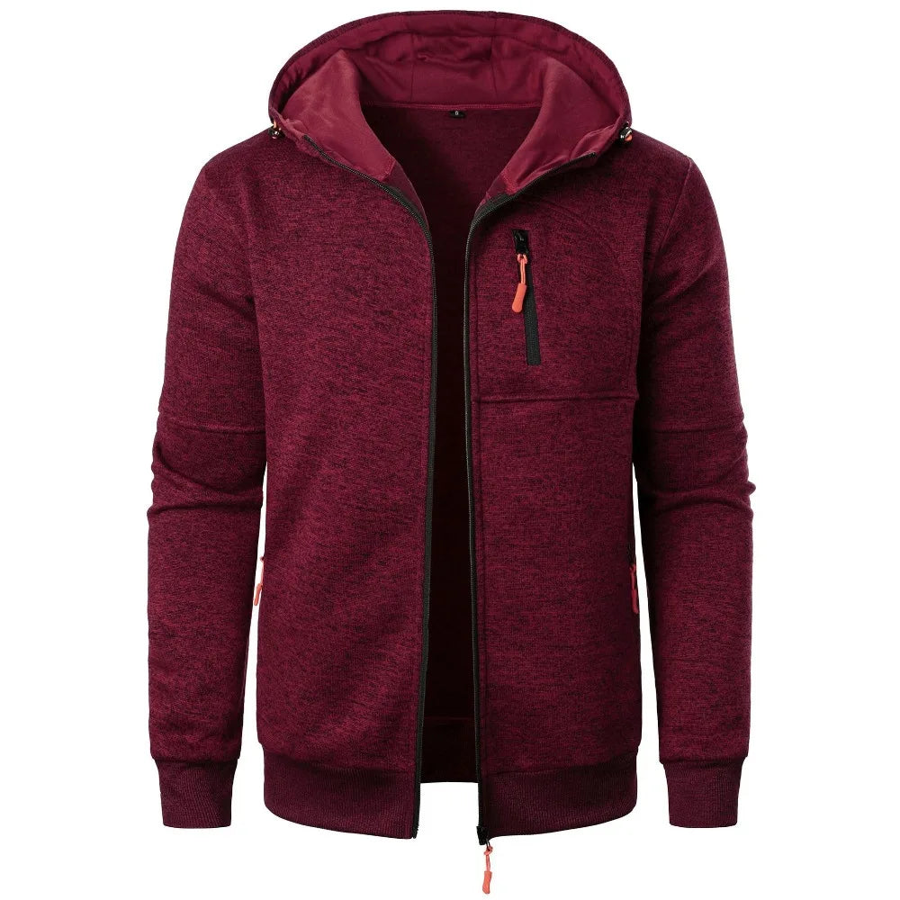 Maroon hoodie with a zipper on a white background