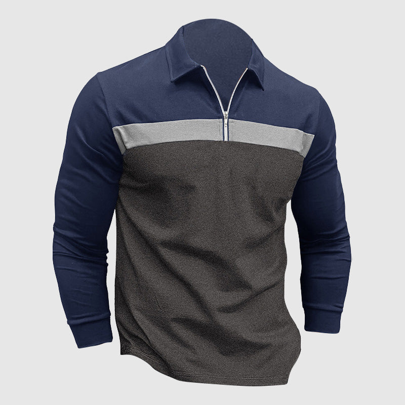 Men's Long Sleeve Shirt Two-Tone Cotton Zip