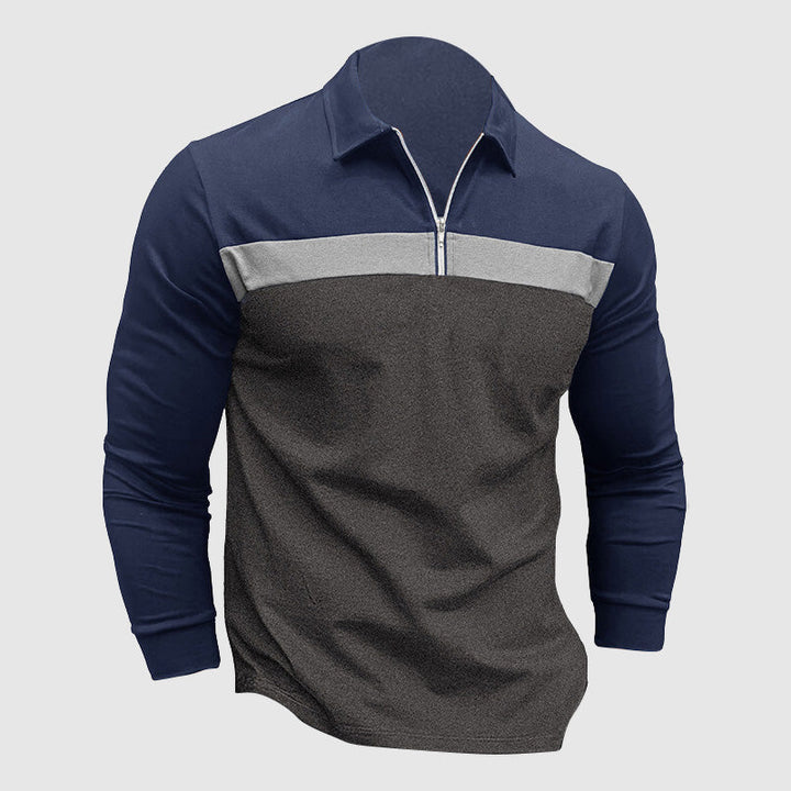 Men's Long Sleeve Shirt Two-Tone Cotton Zip