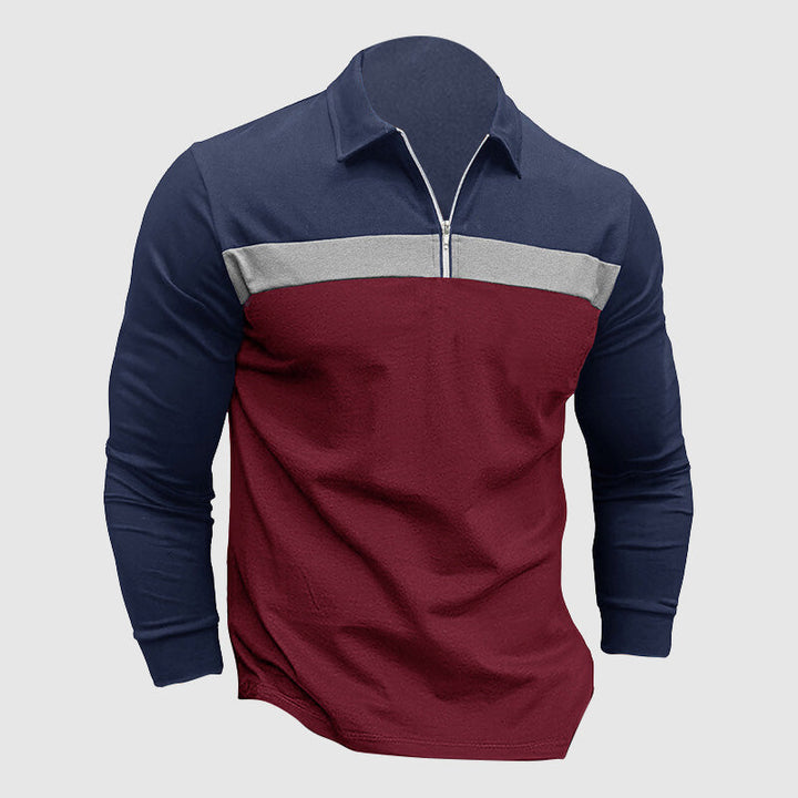 Men's Long Sleeve Shirt Two-Tone Cotton Zip