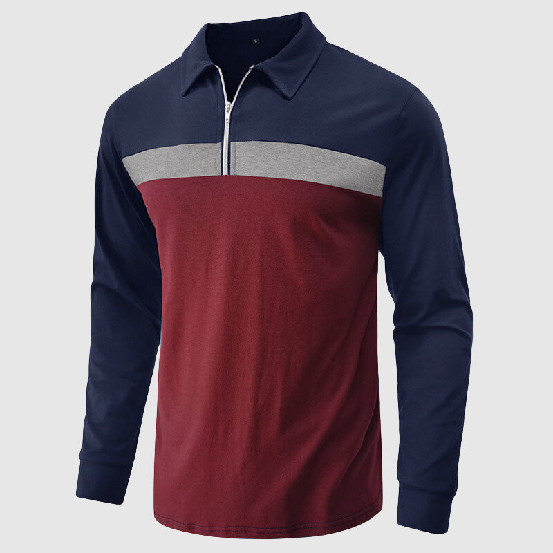 Men's Long Sleeve Shirt Two-Tone Cotton Zip