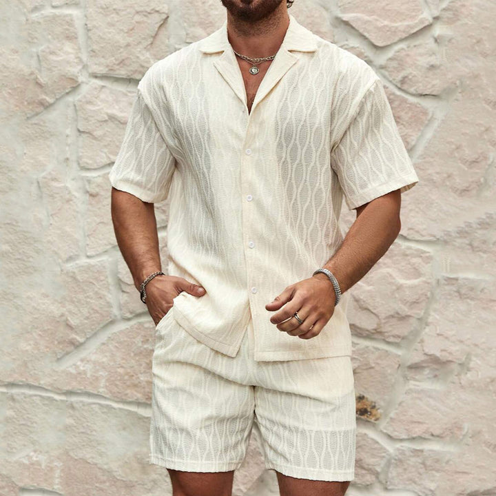  Men's Textured Knit Shirt & Shorts Set