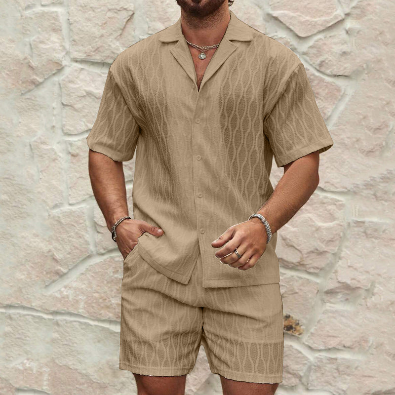  Men's Textured Knit Shirt & Shorts Set