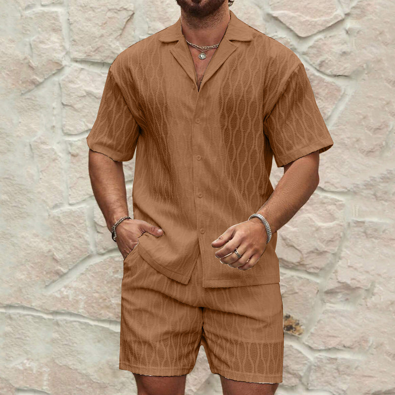  Men's Textured Knit Shirt & Shorts Set