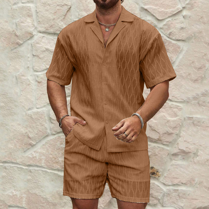  Men's Textured Knit Shirt & Shorts Set