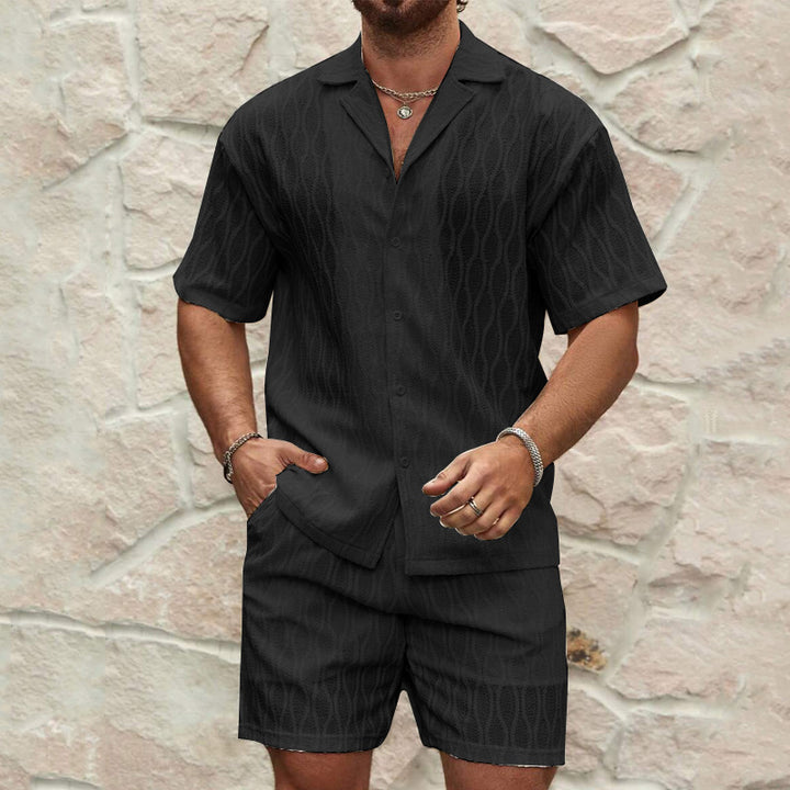  Men's Textured Knit Shirt & Shorts Set