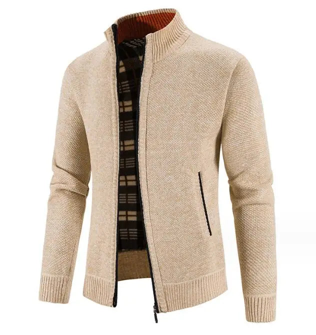 Beige sweater with plaid lining on a white background