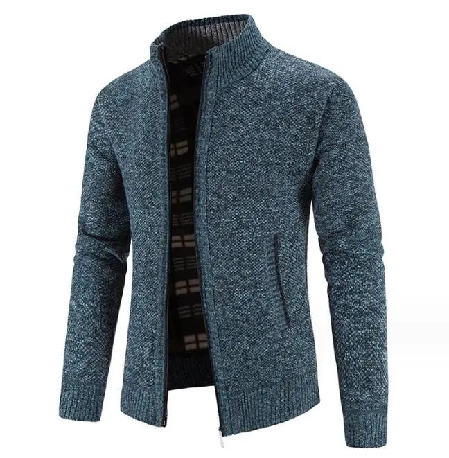 Blue knitted cardigan on a white background
