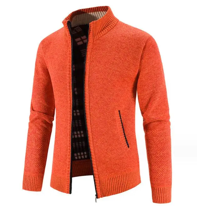 Orange knitted cardigan on a white background