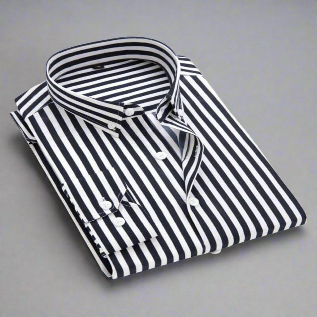 Men's Striped Cotton Long Sleeve Shirt
