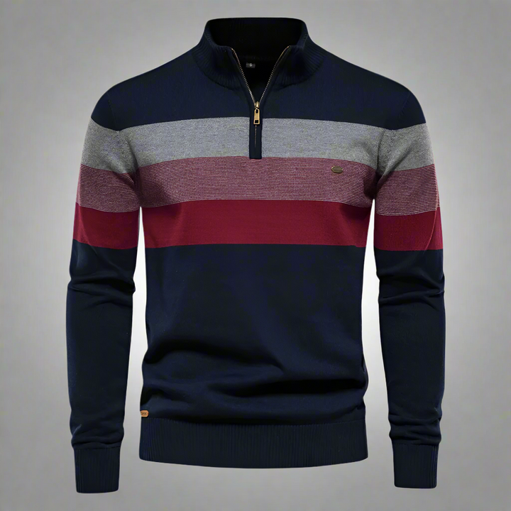 Men’s Quarter-Zip Striped Cotton Sweater