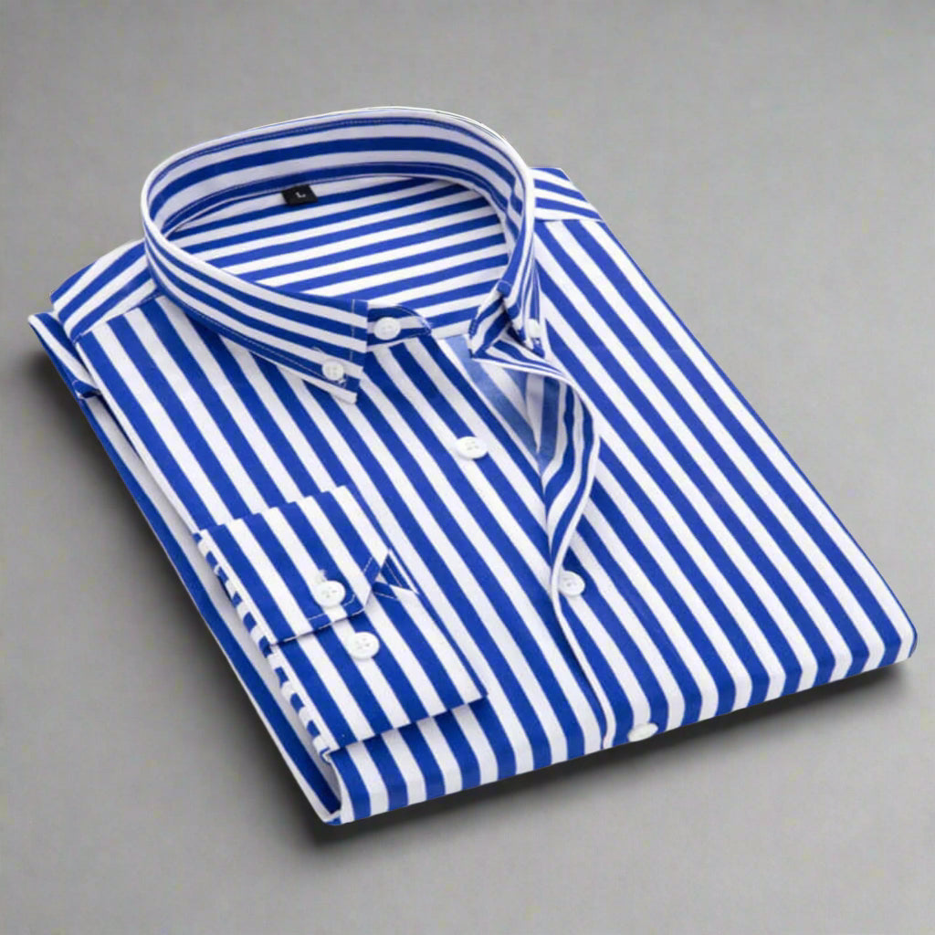 Men's Striped Cotton Long Sleeve Shirt