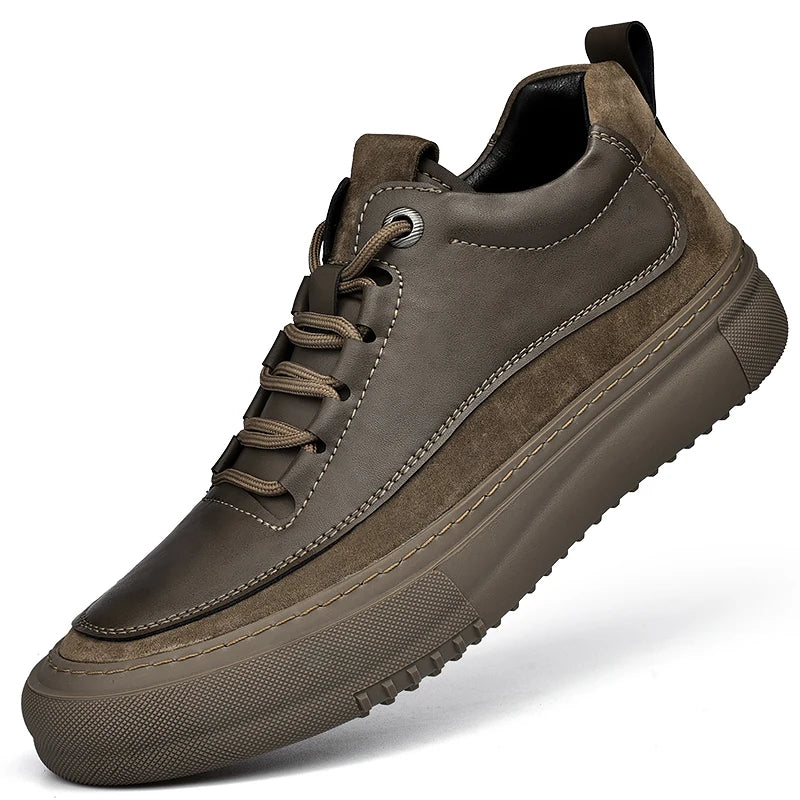 Brown leather sneaker on a white background