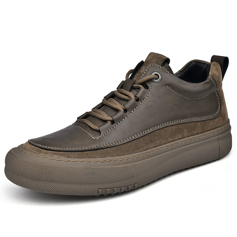 Brown leather sneaker on a white background