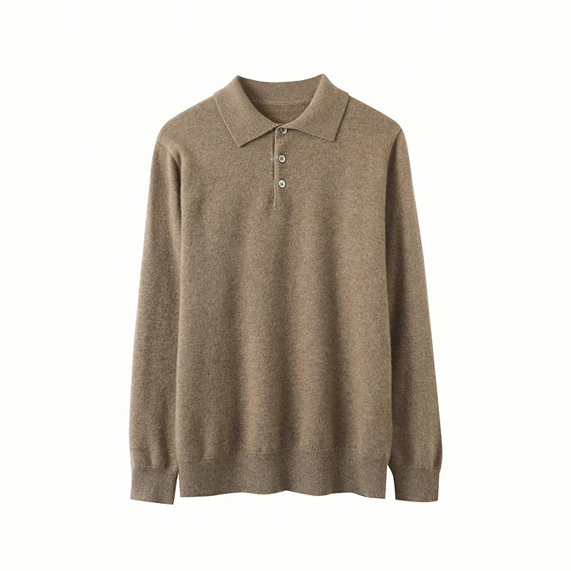Brown long-sleeve polo shirt on a white background