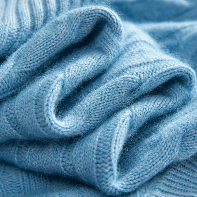 Close-up of a blue knitted fabric