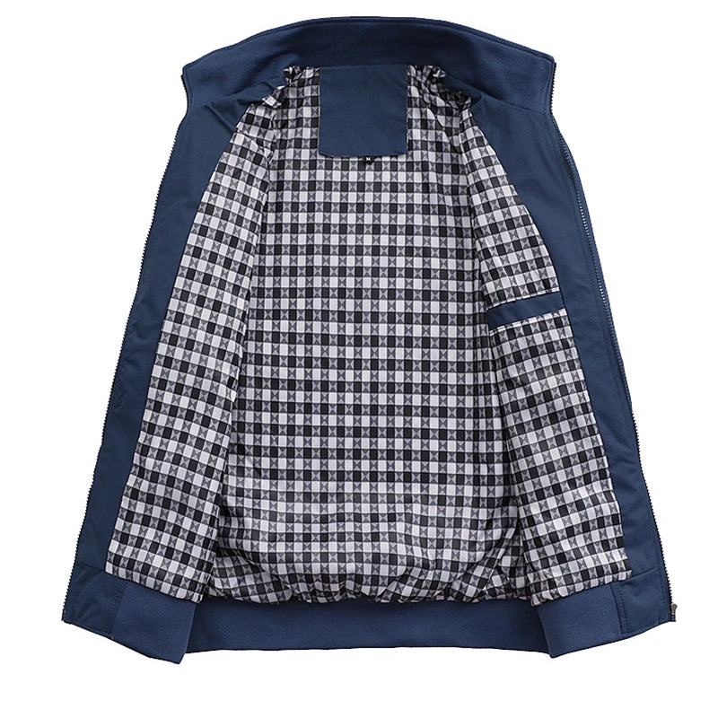 Blue jacket with a checkered pattern on a white background
