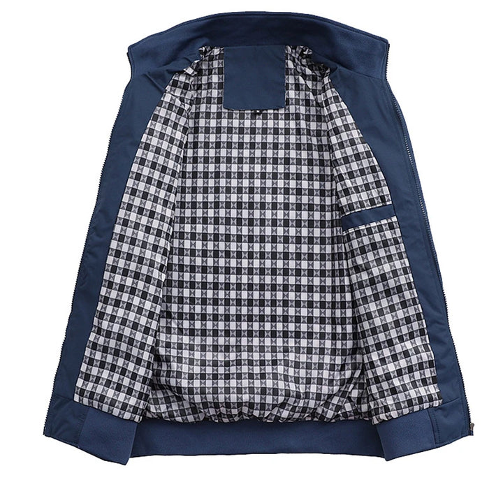 Blue jacket with a checkered pattern on a white background