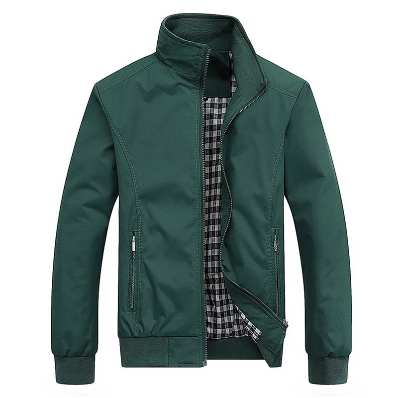 Green jacket with plaid lining on a white background