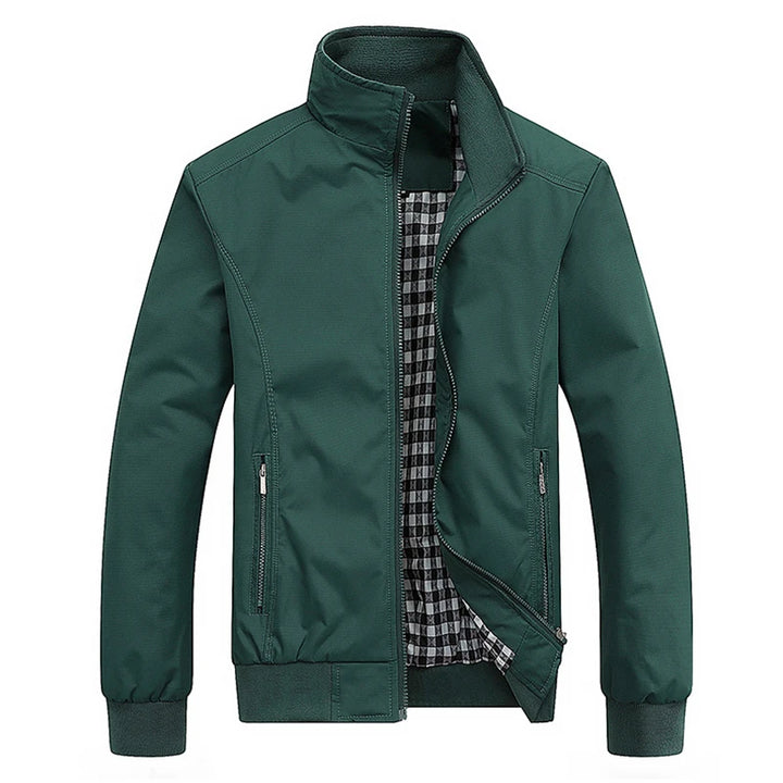 Green jacket with plaid lining on a white background