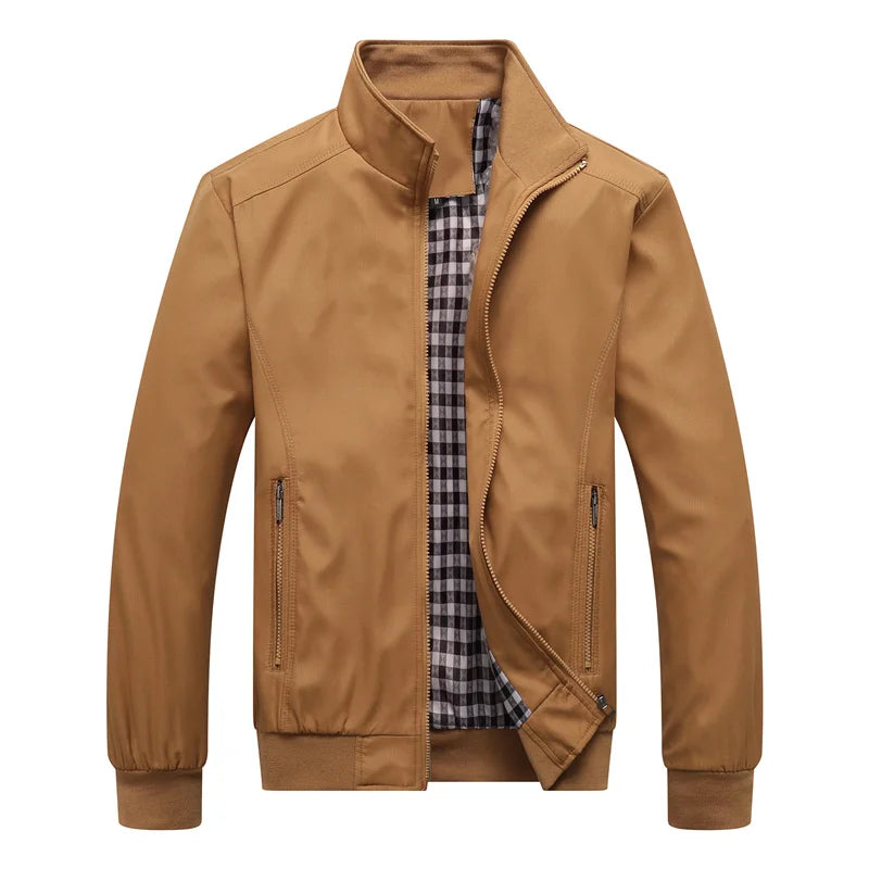 Brown jacket with plaid lining on a white background