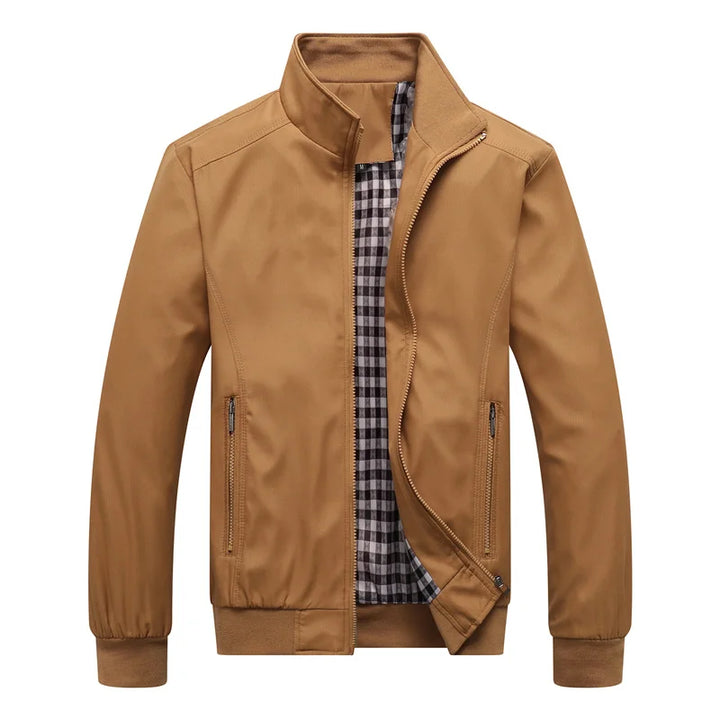 Brown jacket with plaid lining on a white background