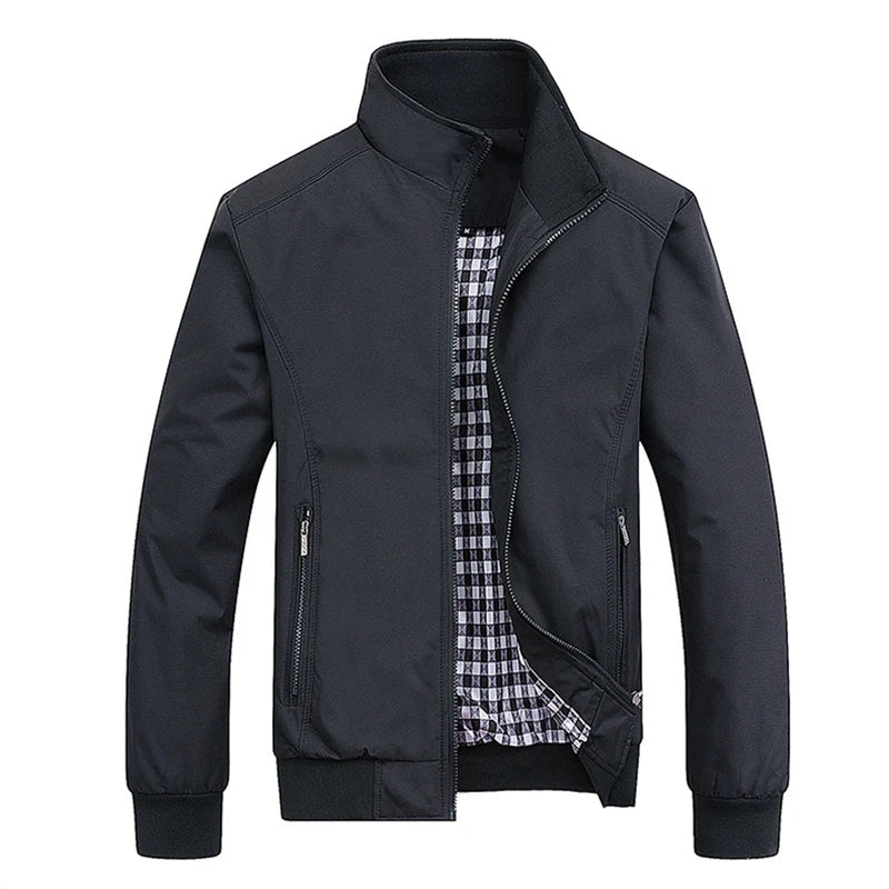 Black jacket with plaid lining on a white background