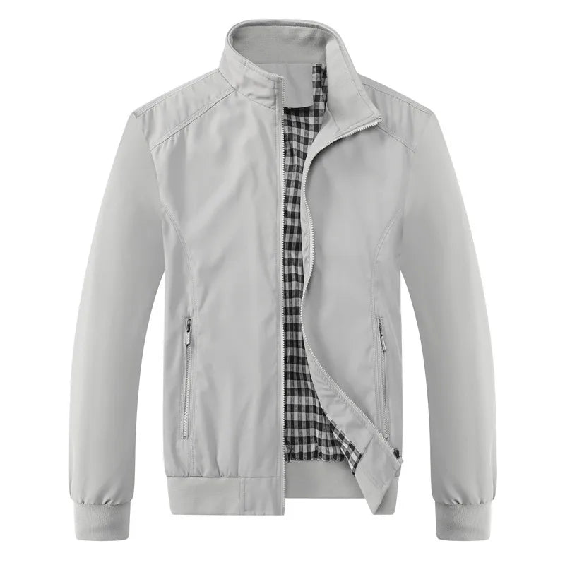 Light gray jacket with plaid lining on a white background