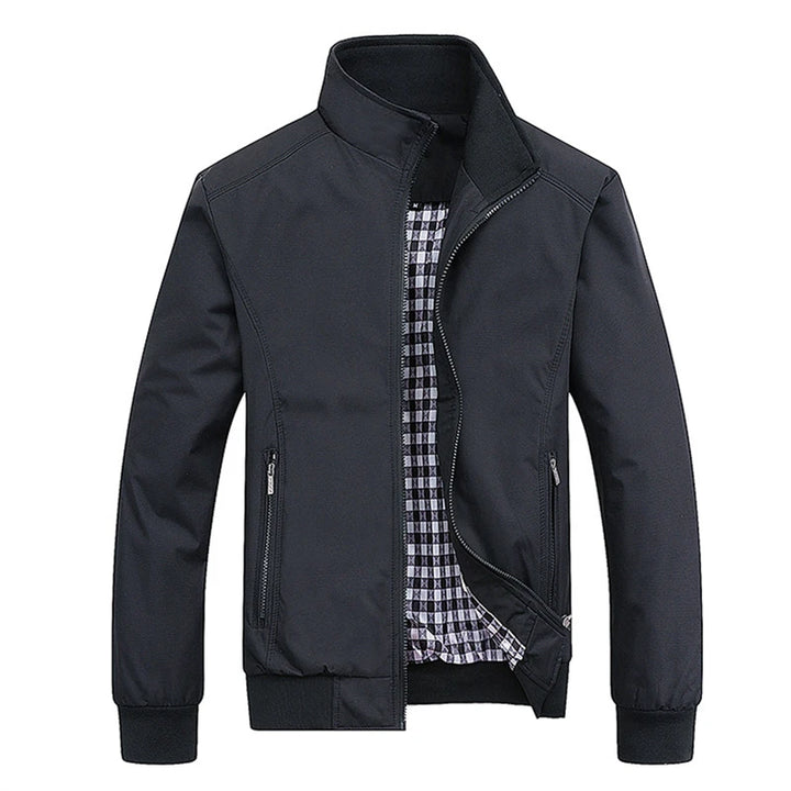 Black jacket with plaid lining on a white background
