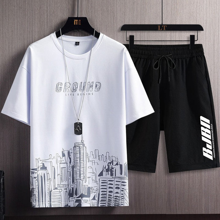 Mens City Print T-Shirt and Shorts Set