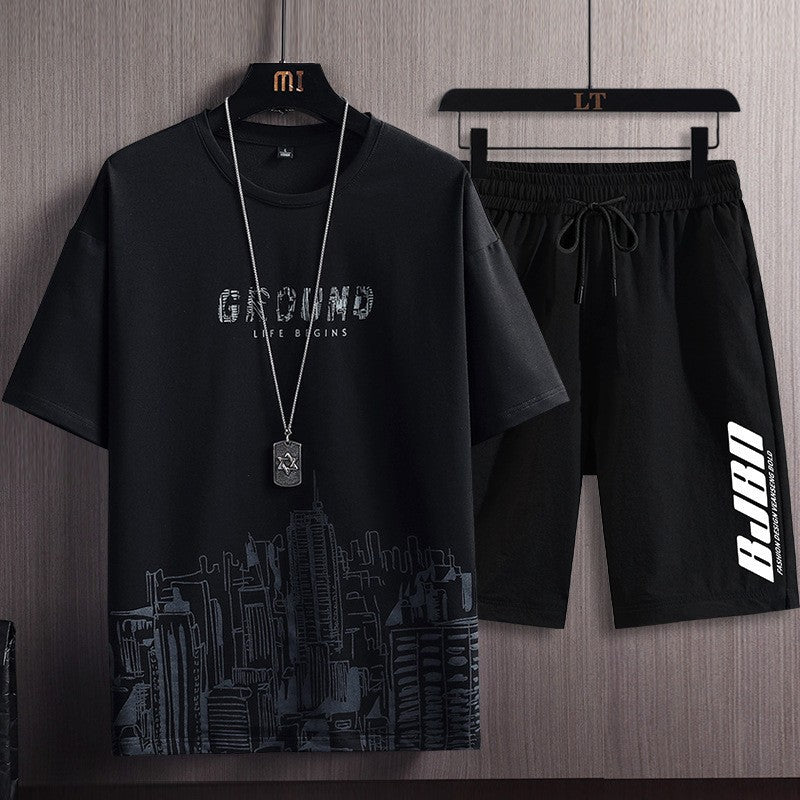 Mens City Print T-Shirt and Shorts Set