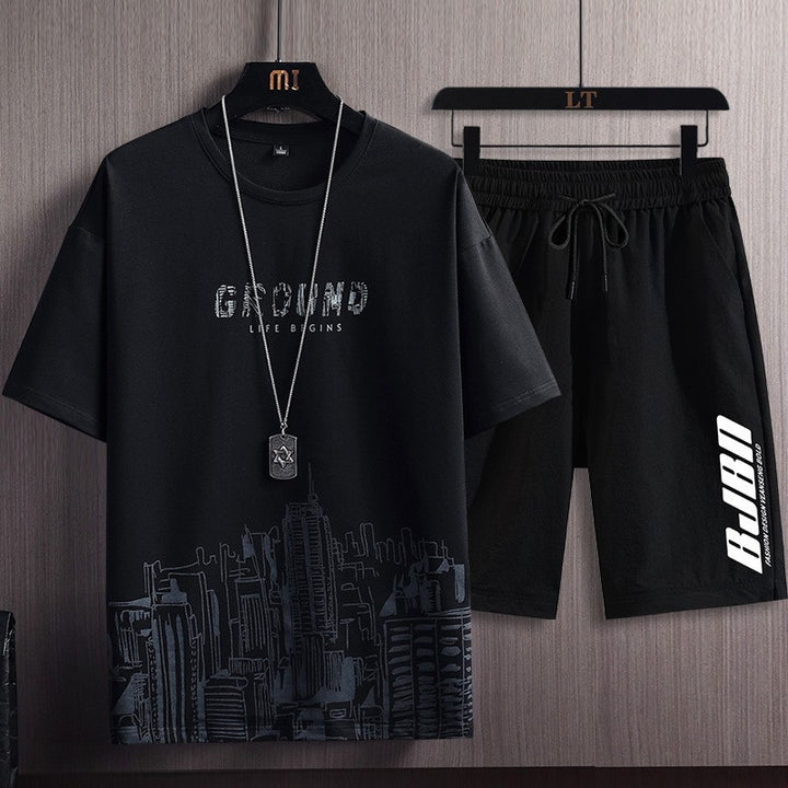 Mens City Print T-Shirt and Shorts Set