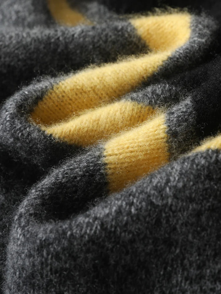 Close-up of gray and yellow striped fabric texture