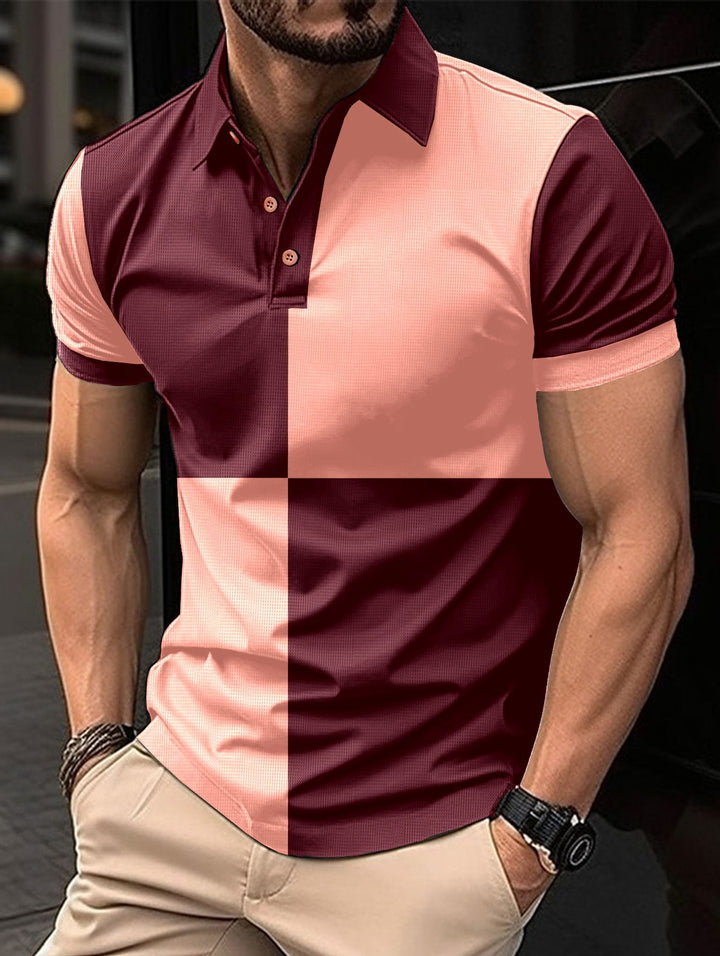 Mens Colourblock Textured Polo Shirt