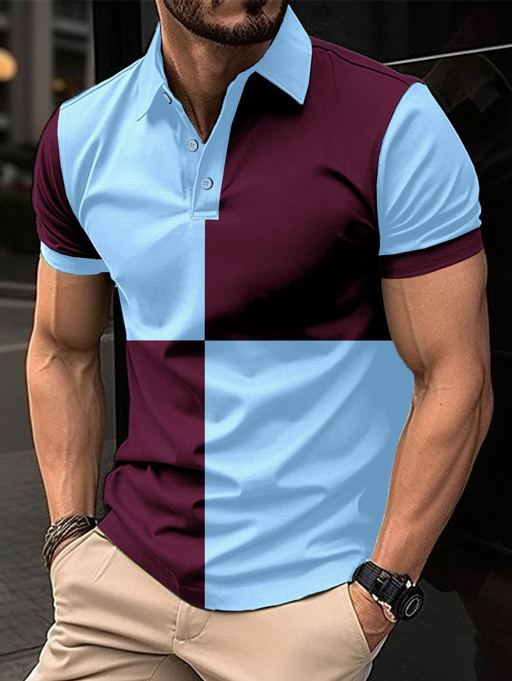 Mens Colourblock Textured Polo Shirt