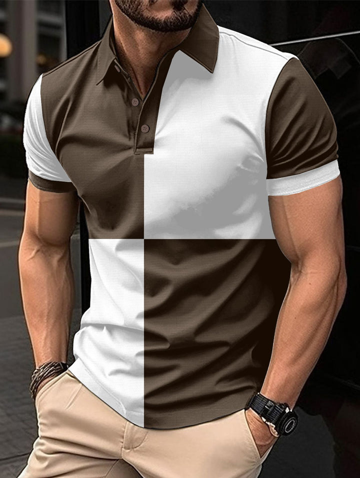Mens Colourblock Textured Polo Shirt