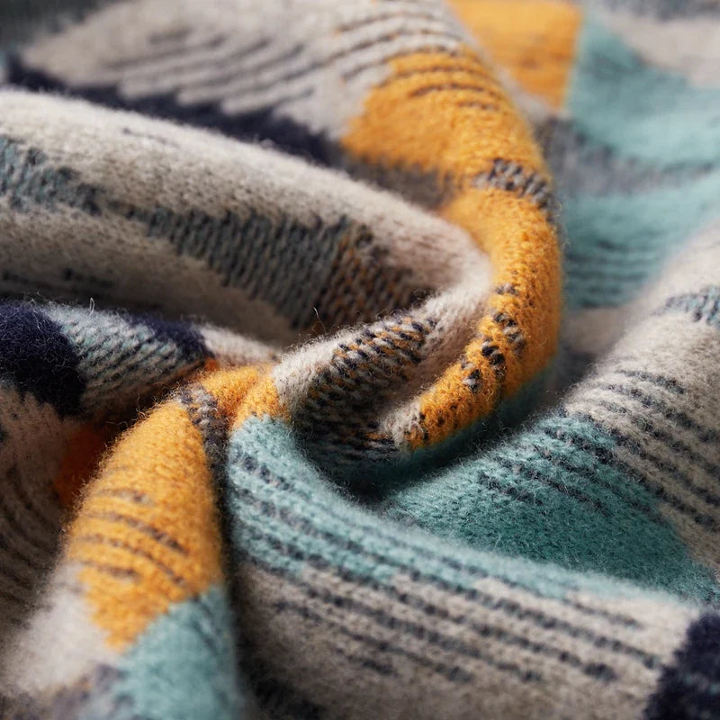 Close-up of a textured fabric with multicolor pattern