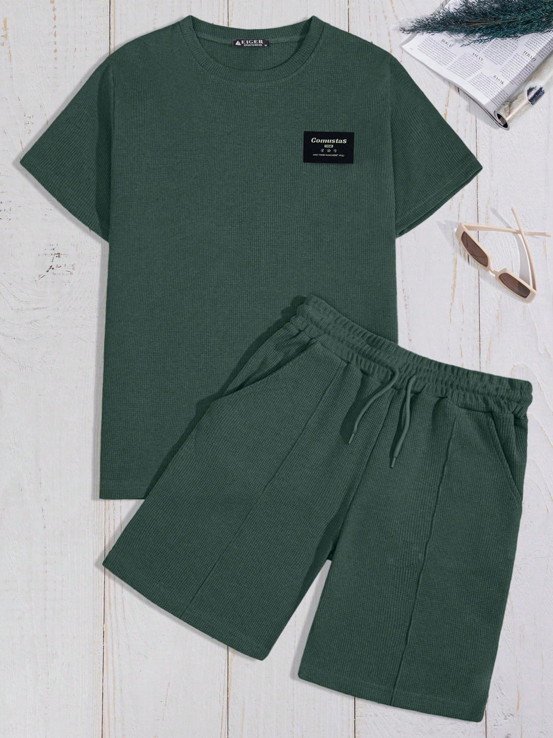 Men's 100% Cotton Waffle Short Sleeve Set