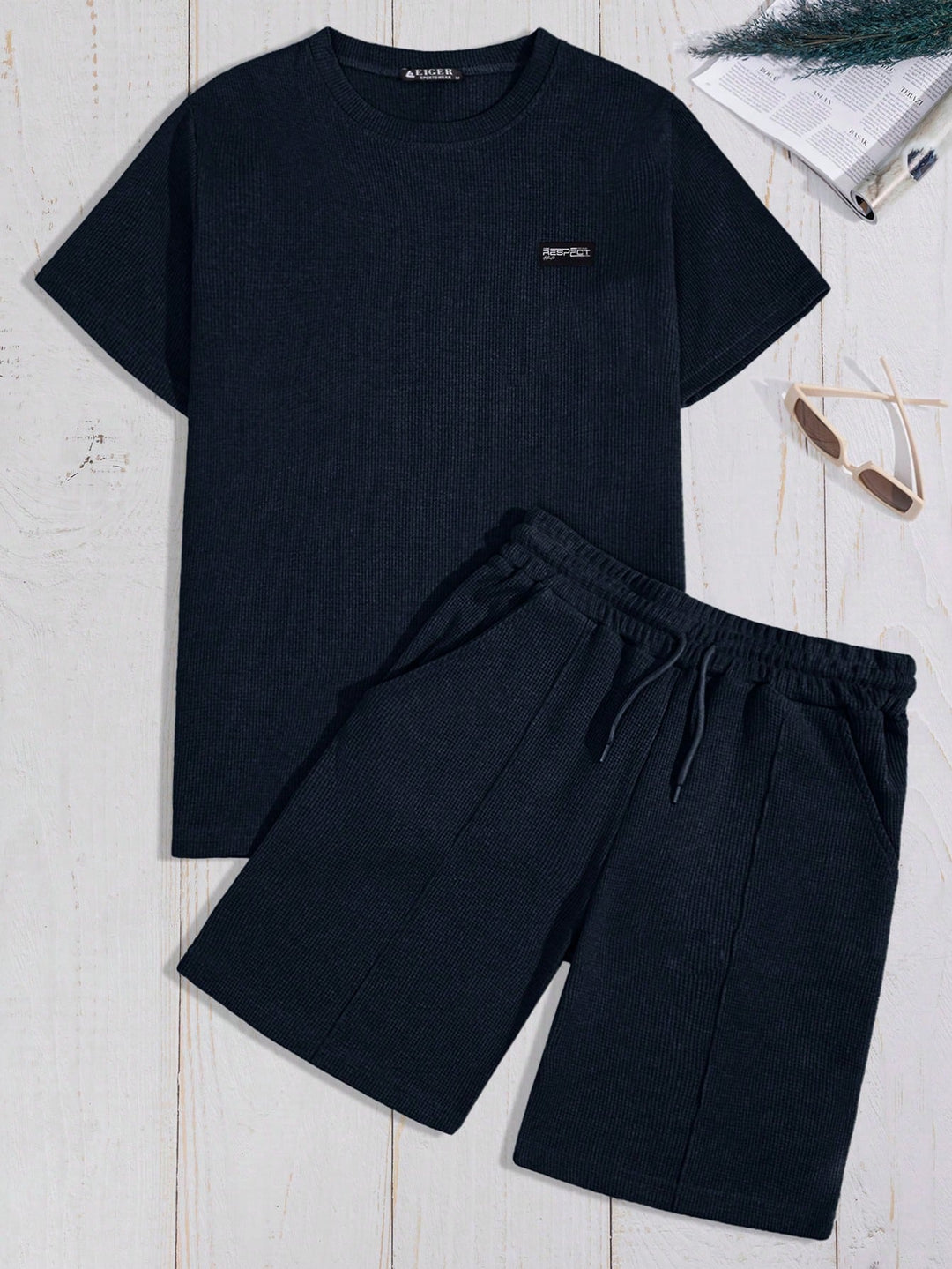Mens Cotton Waffle Short Sleeve Set