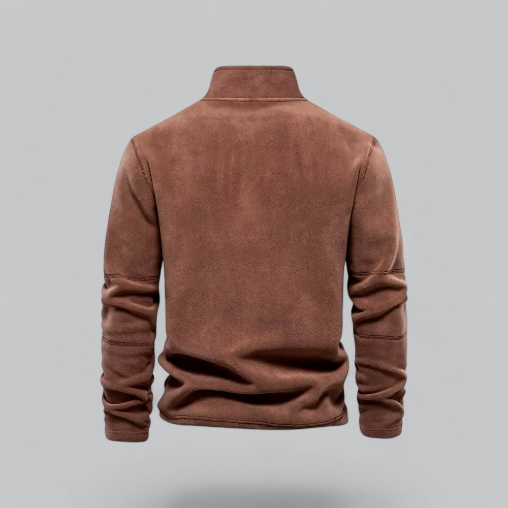 Brown fleece jacket on a gray background