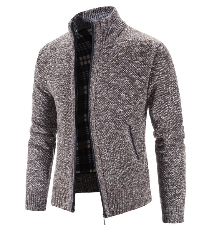 Gray knitted cardigan on a white background