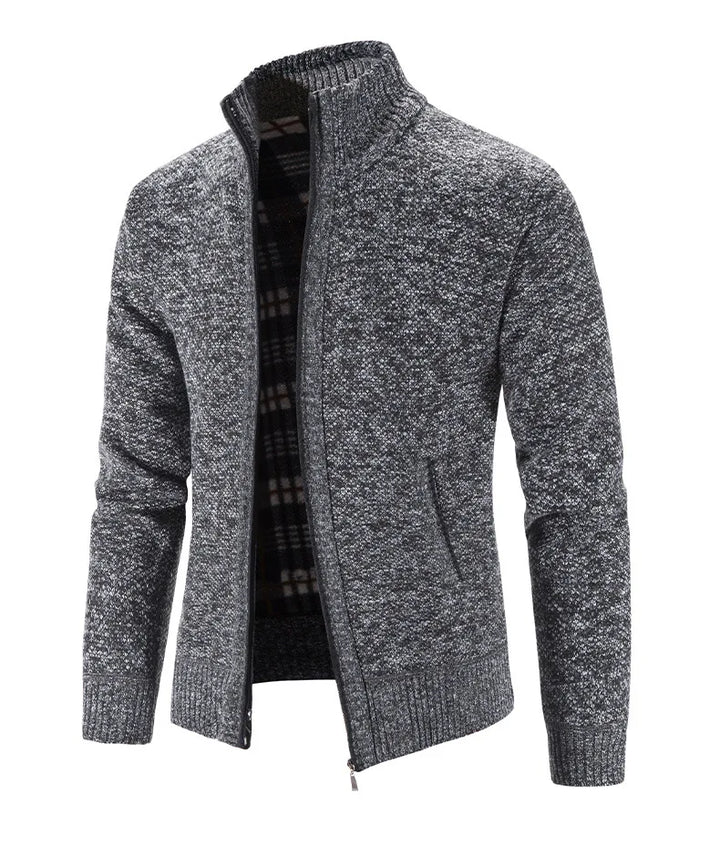 Gray knitted cardigan on a white background