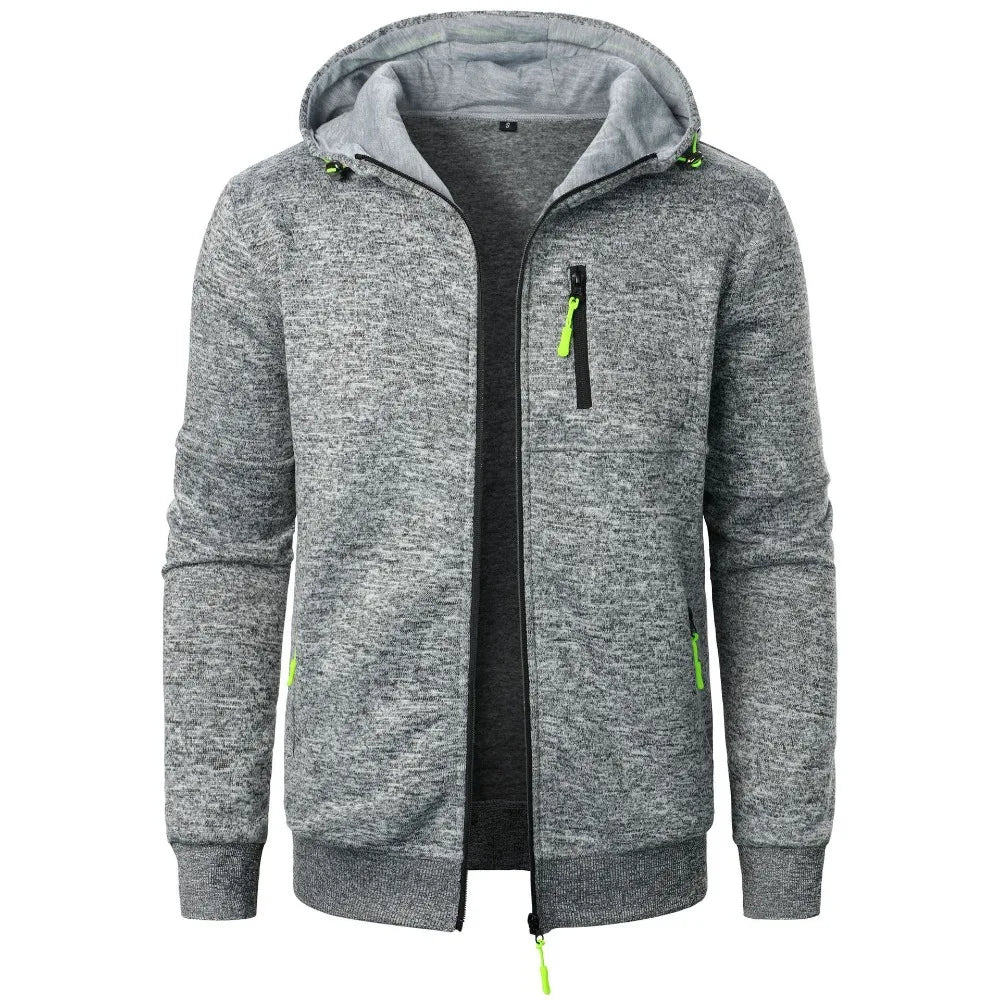 Gray hoodie with neon green accents on a white background