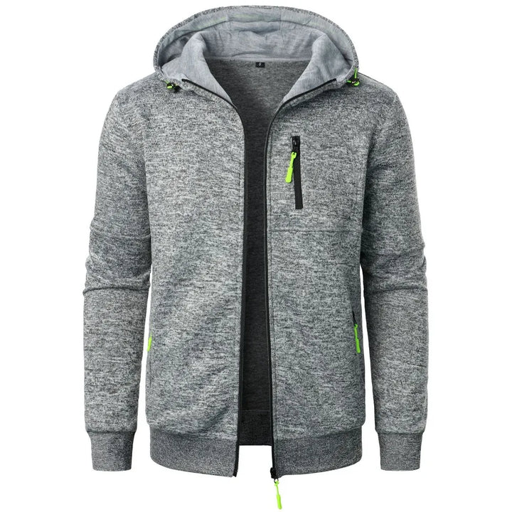Gray hoodie with neon green accents on a white background
