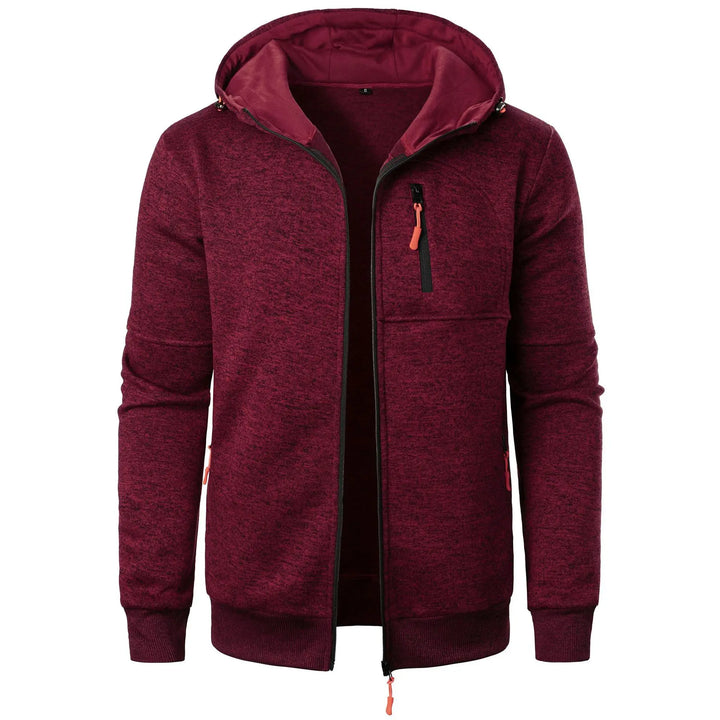 Maroon hoodie with a zipper on a white background
