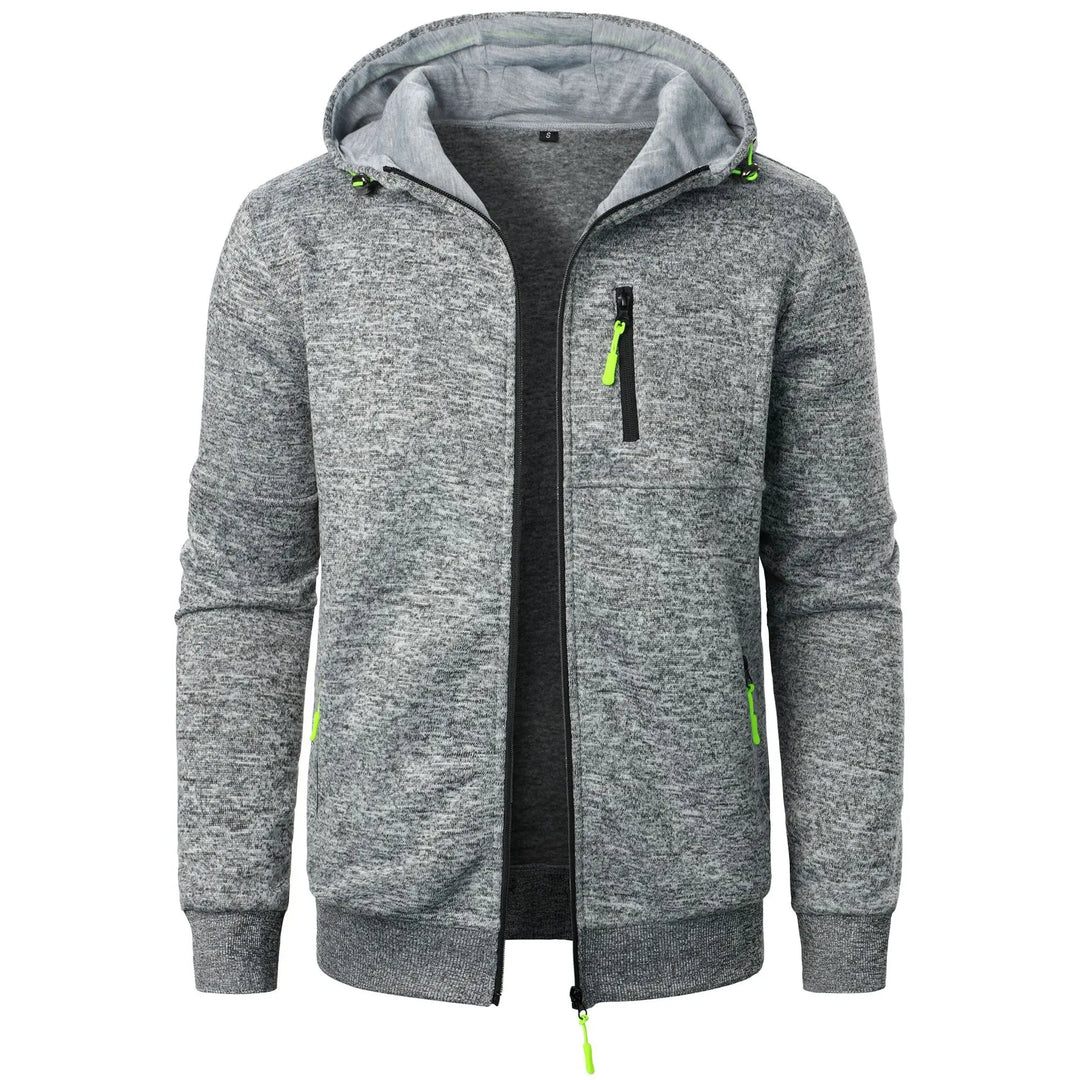 Gray hoodie with neon green accents on a white background