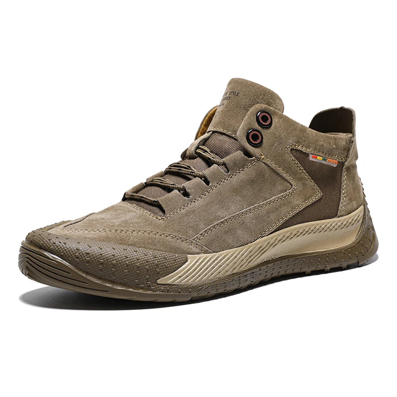 Brown sneaker with visible brand logo on a white background