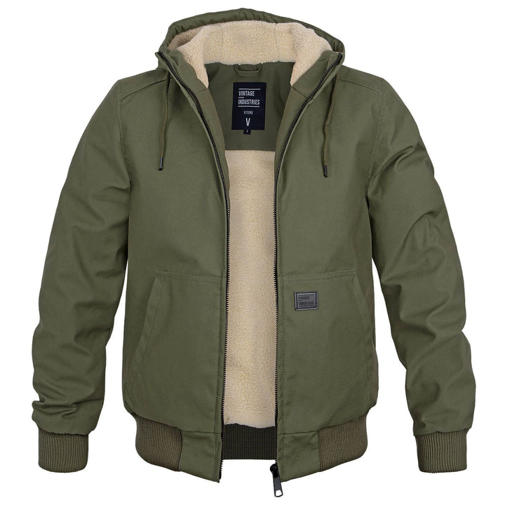 Green jacket with beige lining on a white background