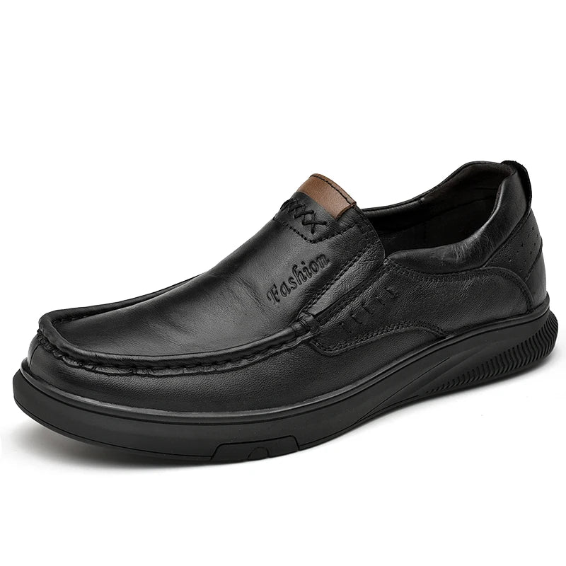 Black leather shoe on a white background