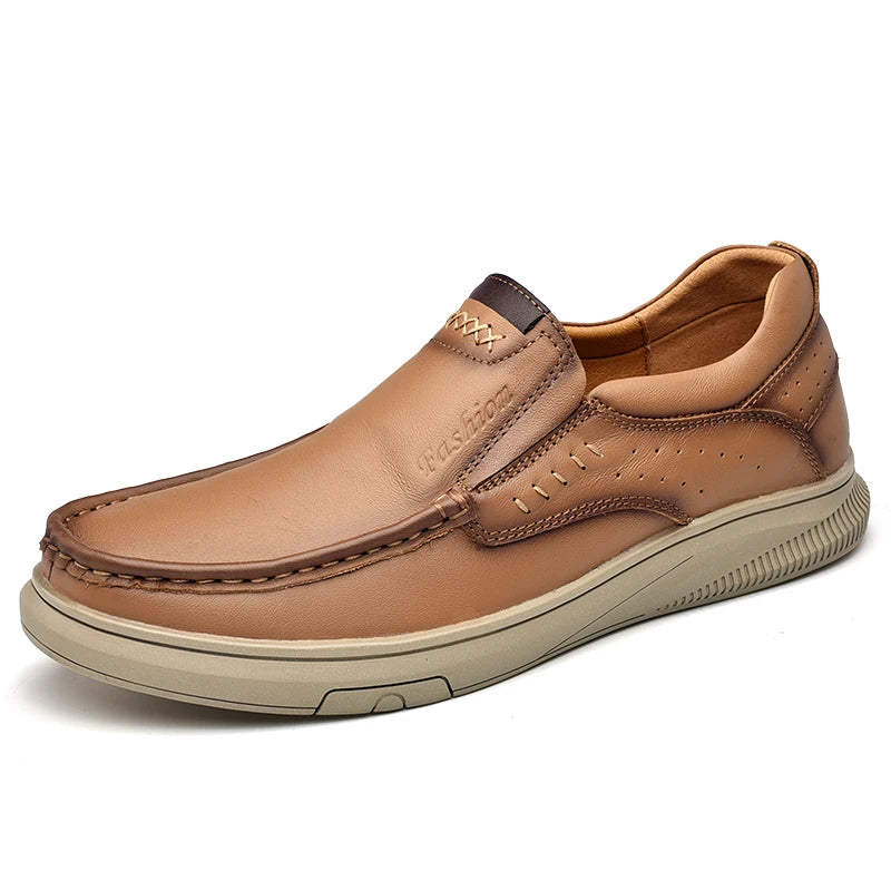 Brown leather shoe on a white background